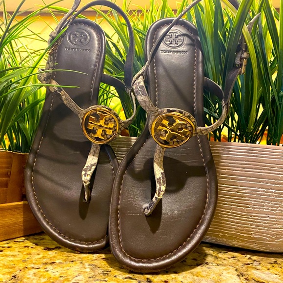 Tory Burch Shoes - Tory Burch Dani Snakeskin T-strap Thongs Sandals